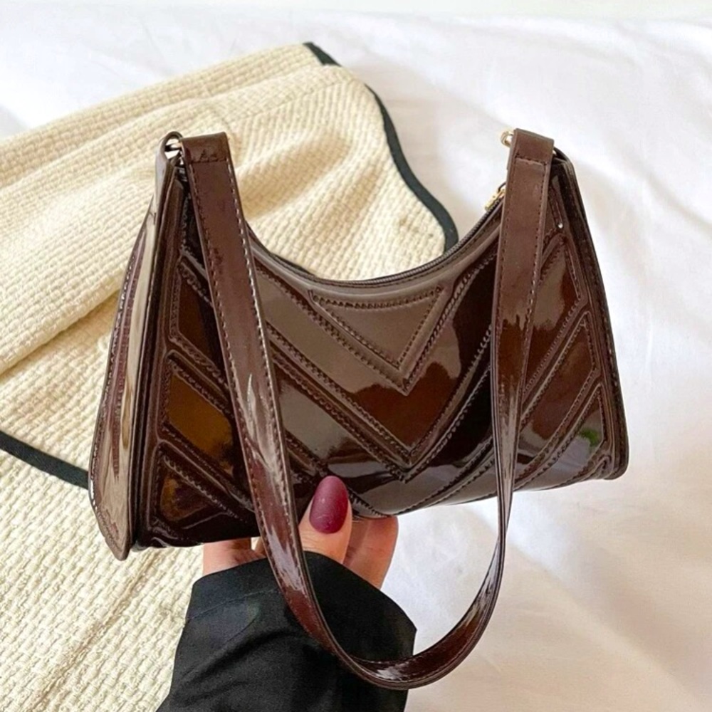 SHEIN Coffee Brown Minimalist Quilted Detail Baguette Bag